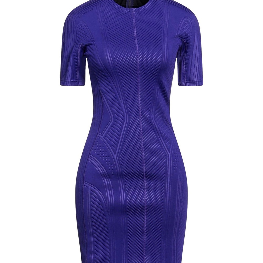 Mugler Purple Ribbed Bodycon Dress Knee-Length